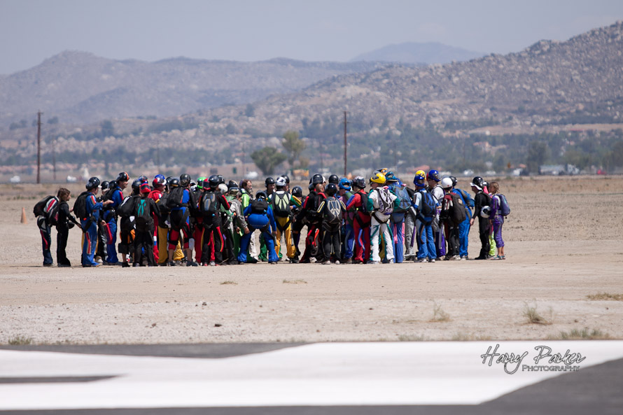 P3 Skydivers dirt dive a 100 way prior to the jump, Photo by Harry Parker