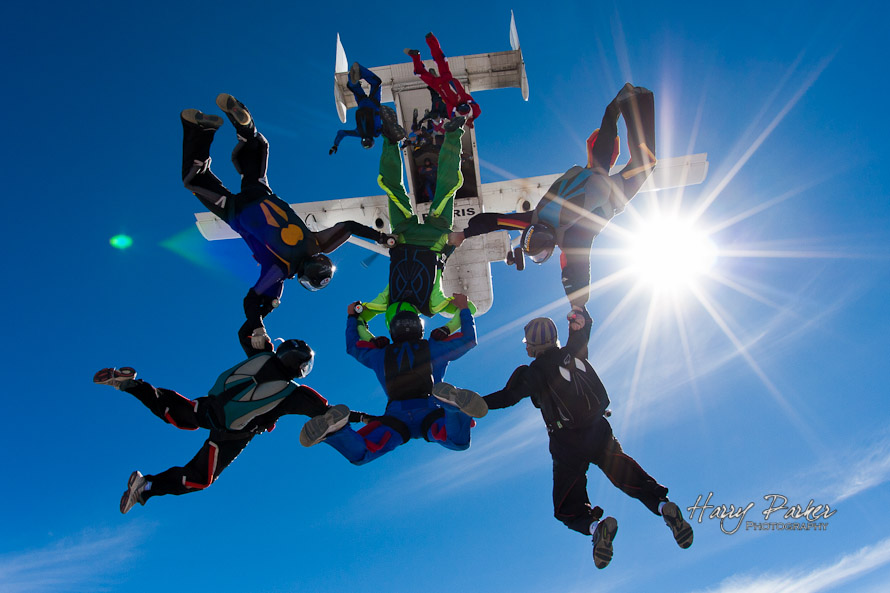 skydivers exit a skyvan over skydive perris valley, photo by harry parker